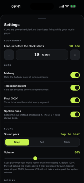 Cue settings